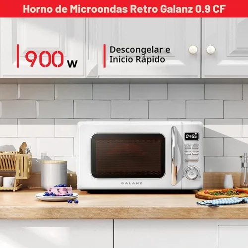 Vista 4 de Galanz GLCMKZ09WER09 Horno microondas retro para encimera con cocción y recalentamiento automático, descongelación, funciones de inicio rápido