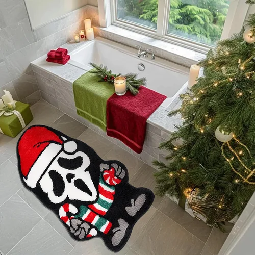 Vista 3 de GAGEC Alfombra de Navidad fantasma, Halloween, espeluznante, gótica, decorativa, para baño, entrada, bañera, hogar, sala de estar, tapete de baño