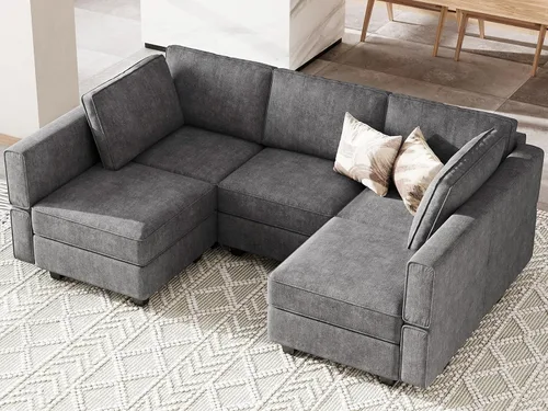 Vista 20 de Belffin Sofá seccional modular de tela en forma de U Sofá seccional doble diván Sofá otomano convertible con almacenamiento negro