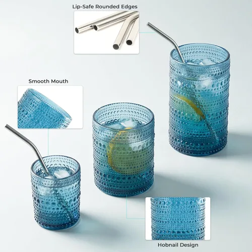 Vista 5 de CycleMore 12 vasos para beber Hobnail de 12 onzas, 10 onzas, tazas de 4 Celeste