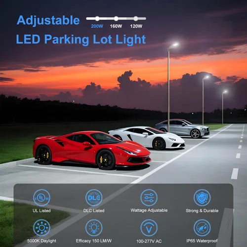 Vista 2 de KUKUPPO Luz LED de estacionamiento de 200 W, luz de poste de estacionamiento de grado industrial con certificación DLC UL, luz LED caja de zapatos