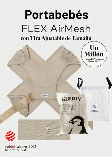 Vista 2 de Portabebés Konny Flex AirMesh con Soporte para la Cabeza - Canguro Ajustable, Fácil de Usar, Sin Manos, Fular Transpirable para Bebé, Perfecto