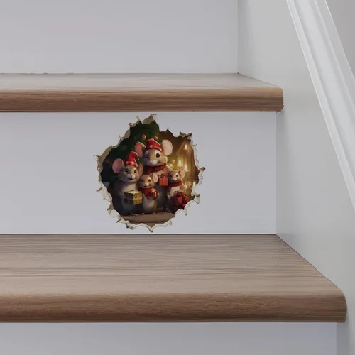 Vista 4 de Calcomanía navideña con agujero de ratón, diseño de ratones Holidy con efecto 3D