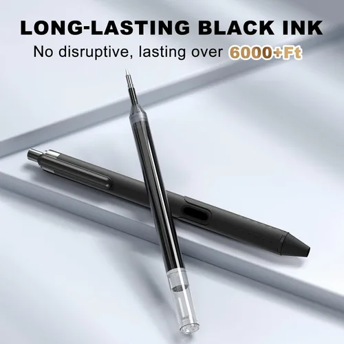 Vista 2 de Paquete de 12 bolígrafos negros - Bolígrafos de gel de 0.5 mm de tinta negra de secado rápido y escritura suave - Bolígrafo retráctil de agarre