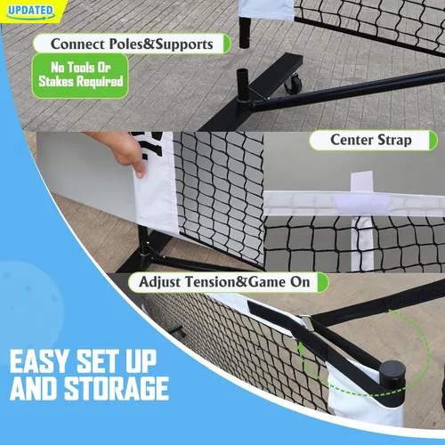 Vista 6 de Pro Pickleball Net Portable with Wheels – 22ft Heavy Duty Pickleball Net System with Sturdy Aluminum Frame for Outdoor & Indoor – Nylon Net &