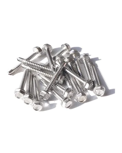 Vista 5 de IMScrews 25 tornillos autoperforantes con cabeza hexagonal de acero inoxidable #8 x 1-1/2", tornillos Tek de chapa metálica de rosca completa