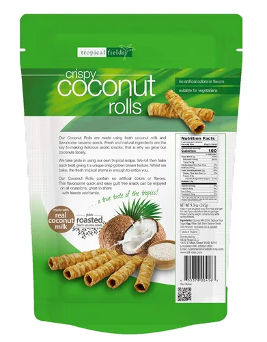 Vista 2 de Tropical Fields Rollos de coco crujientes (9.3 onzas), orgánicos, sin gluten, sin lácteos