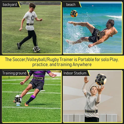 Vista 5 de Entrenador de fútbol para patadas de fútbol, equipo de ayuda de entrenamiento de práctica en solitario, cinturón de control de fútbol manos libres