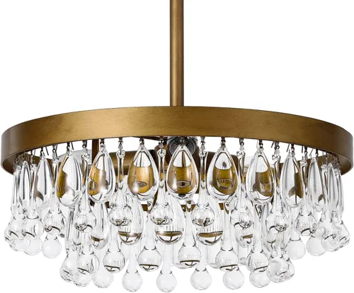 Vista 3 de SEOL - Lámparas de techo antiguas de oro con cristal, redondas, grandes, colgantes, lámpara de techo para comedor, recámara, sala de estar, 3 luces