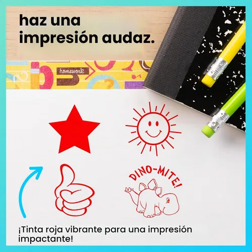 Vista 6 de ExcelMark Sello redondo para profesor - ¡Dino-MITE! - tinta roja
