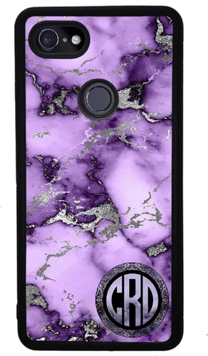 Vista 4 de Funda de goma negra con monograma de mármol morado y plateado compatible con Google Pixel 10, 10 Pro, 10 Pro XL, 9a, 9 Pro, Pixel 9, Pixel 9 Pro XL