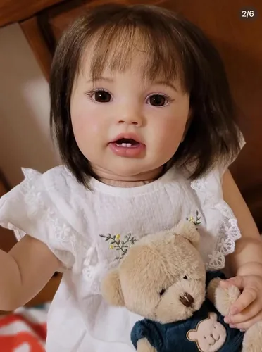 Vista 3 de KAWAYII Muñeca Reborn hecha a mano de 24 pulgadas con peso de vinilo suave de silicona Reborn Baby Doll realista realista niña recién nacida, regalo