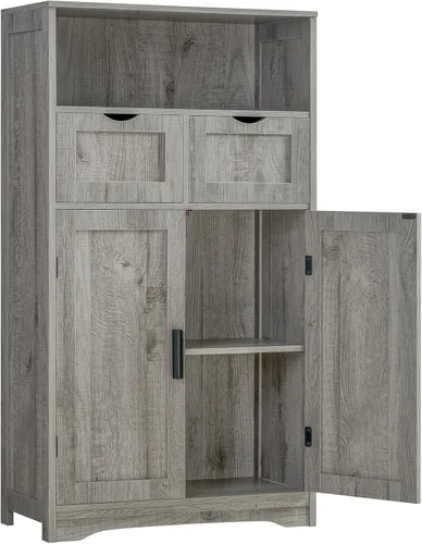 Vista 18 de Iwell Armario de almacenamiento con puertas y estantes, armario de despensa de cocina, gabinetes de baño para sala de estar, cocina, lavandería