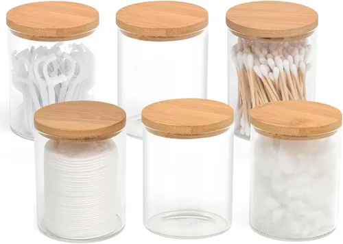 Vista 10 de BKYFPQ Juego de 2 dispensadores de vidrio para Qtip - Tarros de boticario con tapas, organizador de maquillaje de tocador y organizador