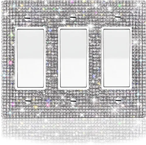 Vista 20 de Cubierta decorativa para interruptor de diamantes de imitación plateados brillantes, placa de pared de una sola banda 1 unidad-XKSZ 1