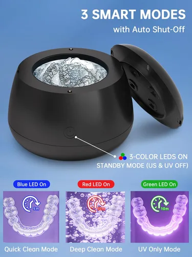 Vista 6 de Máquina limpiadora ultrasónica de retenedores, 45 kHz, capacidad de 6.8 fl oz, para guardias nocturnos, frenos, alineador, cepillo de dientes