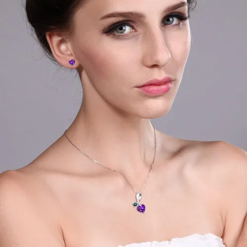 Vista 2 de 1.80ct en forma de corazón morado Amatista Juego de arete de colgante de plata de ley 925