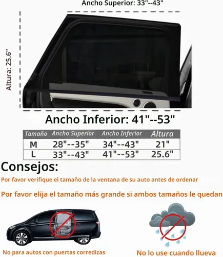 Vista 2 de Paquete de 2 cubiertas de malla para ventana de automóvil de 34" a 43", protector solar de pantalla de ventana lateral para automóvil para camping