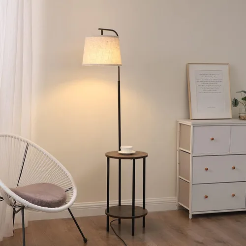 Vista 9 de DEWENWILS Lámpara de pie con mesa adjunta, mesita de noche estrecha de estilo granja, mesa auxiliar lateral de madera, lámpara de lectura ajustable