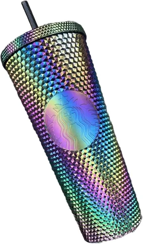 Vista 2 de Satrbucks - Vaso iridiscente de edición limitada con tachuelas, diseño de arco iris, 24 onzas