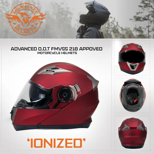 Vista 7 de Milwaukee Helmets MPH9826DOT - Casco modular de motocicleta 'ionizado' rojo plano avanzado con visera desplegable