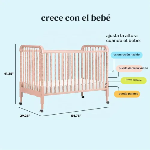 Vista 3 de Cuna convertible Davinci Jenny Lind 3 en 1 en Rosado Claro, con ruedas removibles, Greenguard Gold Rosa rubor