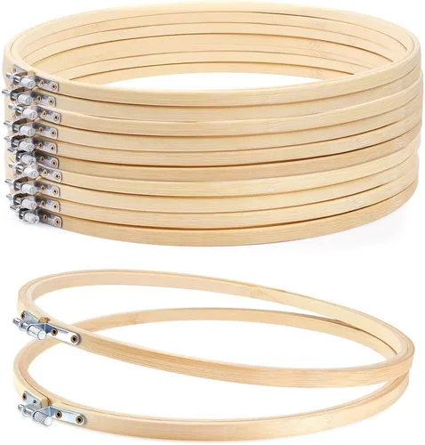 Vista 14 de Caydo 12 aros redondos de madera para bordar de 3 pulgadas Anillo de aro ajustable de punto de cruz circular a granel para adornos del hogar