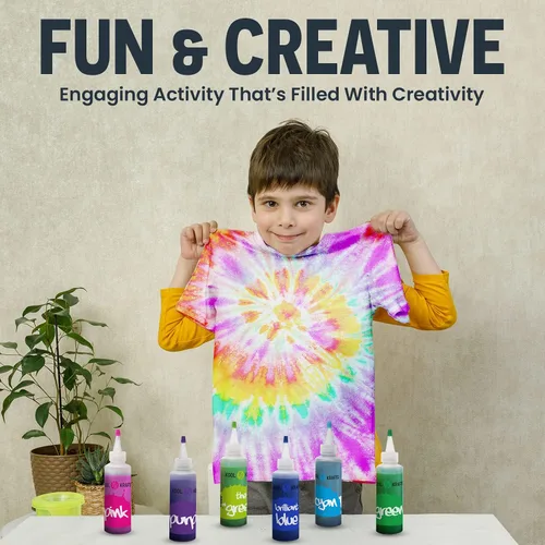 Vista 7 de KOOL KRAFTS Kit de teñido anudado, todo incluido con 12 colores vibrantes, + 4 camisetas blancas, perfecto para niños y adultos, divertidos
