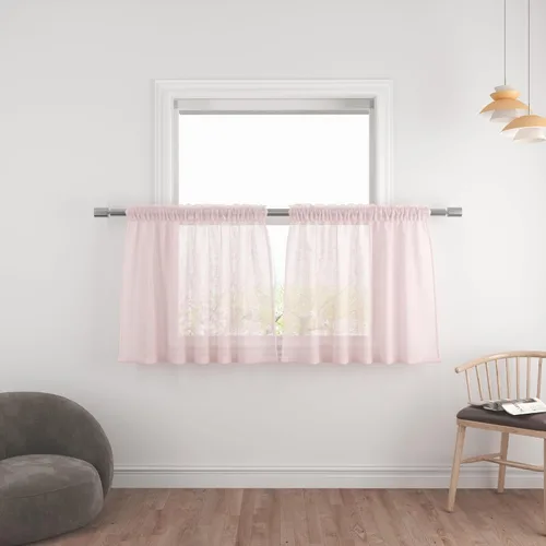 Vista 65 de UPOPO Paneles de Cortina Beige Pequeños Cortinas Transparentes de Gasa de 16 Pulgadas de Largo Cortinas de Cocina de Voile con Textura de Lino