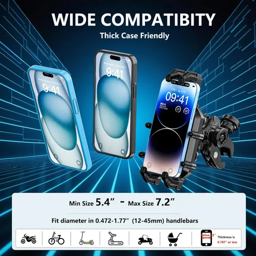 Vista 5 de LOKTENWO Soporte de teléfono para motocicleta con amortiguador de vibraciones y bloqueo seguro de alta velocidad, antirrobo, ATV, scooter, manillar