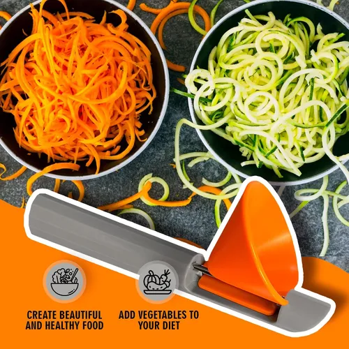 Vista 5 de Cheer Collection Espiralizador de verduras de mano, pelador de verduras giratorio de acero inoxidable con mango antideslizante, cortador de verduras