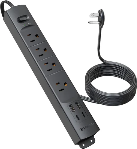 Vista 14 de Trond - Regleta protectora contra sobretensiones de montaje en pared con enchufe giratorio 360, 3 pies 4 AC, 3 USB-C & 1 USB-A, 1440J, 13A/1625W