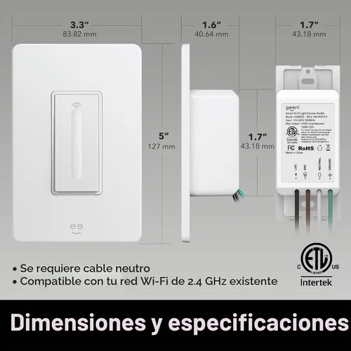 Vista 7 de Geeni Interruptor de luz inteligente con atenuación Wi-Fi, sin concentrador, Alexa y Google Home