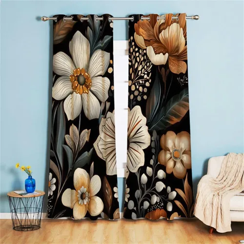 Vista 8 de Koudi Cortinas opacas con diseño de pájaros y flores, cortinas de oscurecimiento con ojales, paneles de cortina con aislamiento térmico