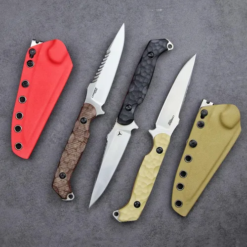Vista 8 de LR-869 EDC - Cuchillas tácticas fijas de combate, espiga completa 14C28N de acero Reverse Serrations G10/mango de lino, funda Kydex para camping