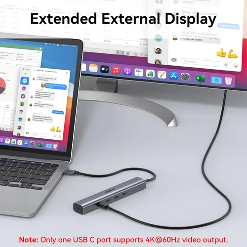 Vista 3 de Hub USB C de 10 Gbps, divisor USB C MOKiN con salida de video 4K a 60Hz, carga PD de 100 W, transferencia de datos, dongle multipuerto USB 4