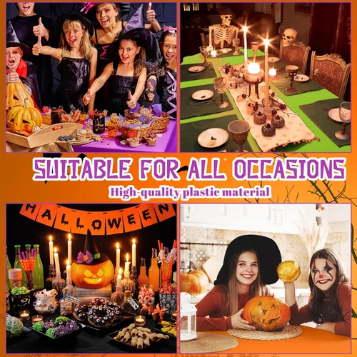 Vista 7 de Frienda 12 manteles desechables de plástico para Halloween, Navidad, manteles rectangulares de 54 x 108 pulgadas, manteles decorativos de plástico