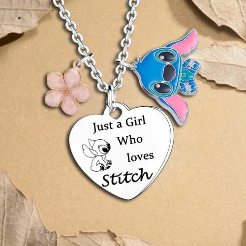 Vista 3 de Collar de puntada, regalos para niñas, decoración de cumpleaños, regalos para hija, amigos, regalos de Just A Girl Who Loves Stitch Girls Jewellery