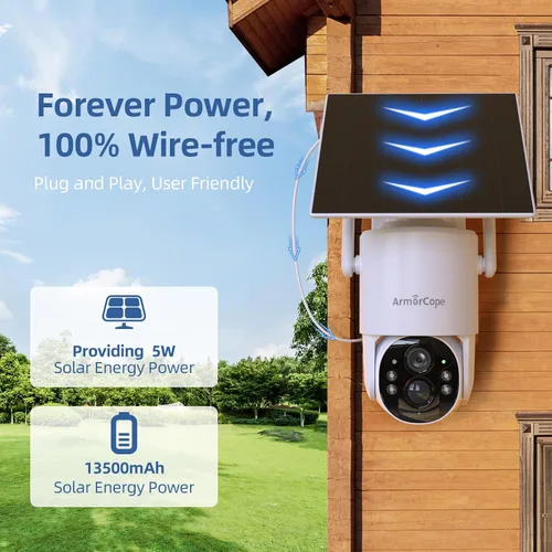 Vista 4 de Cámara de seguridad celular 4G LTE, cámara de seguridad sin WiFi, cámara solar de 2.5K para exteriores inalámbrica, vista en vivo de 360°, foco