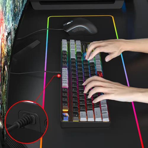 Vista 5 de Owpkeenthy Teclado mecánico 75% para juegos con interruptor rojo, 87 teclas con cable RGB TKL teclado retroiluminado para PC, Xbox PS