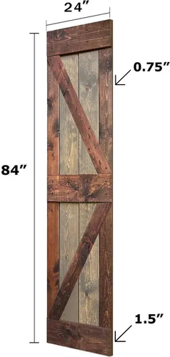 Vista 3 de Serie K. Puerta corredera de granero de madera maciza acabada con kit de herrajes (marrón/nogal, 24 x 84 pulgadas)