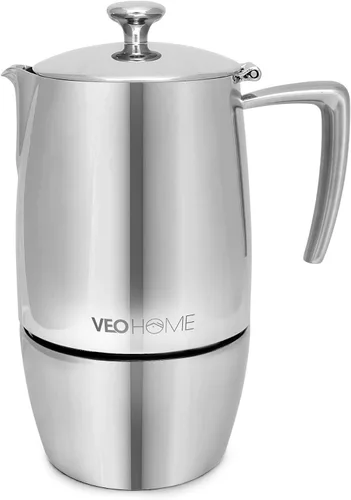 Vista 9 de VeoHome Cafetera espresso para estufa - l olla de inducción de acero inoxidable con múltiples estufas (10.1 fl oz)
