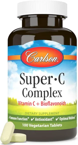 Vista 5 de Carlson - Complejo Super-C, vitamina C + bioflavonoides, función inmune y bienestar óptimo, antioxidante, 100 tabletas vegetarianas (paquete de 2)