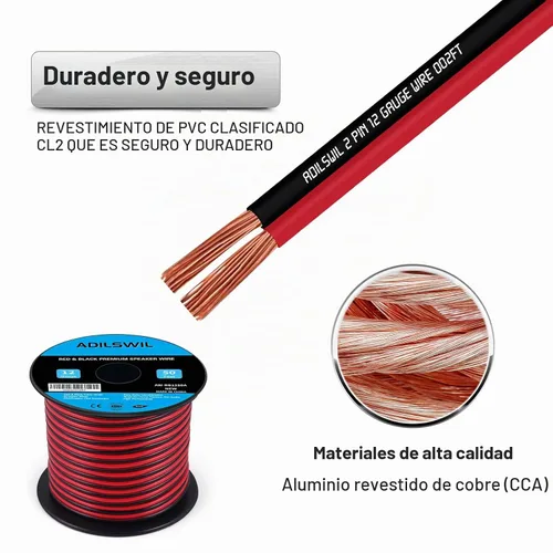 Vista 4 de Cable de altavoz de 12 AWG de 50 pies, 2 conductores eléctricos de conexión de cable rojo negro, tiras de iluminación LED, cable de extensión