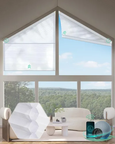 Vista 18 de Yoolax Persianas celulares inteligentes, persianas trapezoidales motorizadas derechas, persianas motorizadas con control remoto compatibles