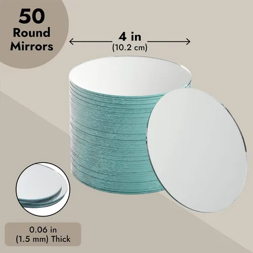 Vista 4 de Juvale Espejos redondos de vidrio de 4 pulgadas para manualidades, 4 pulgadas, paquete de 50, azul, moderno, suministros de manualidades