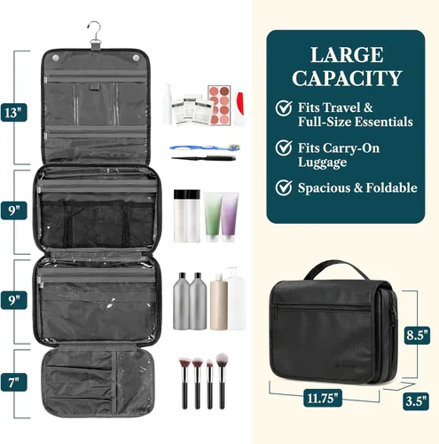 Vista 2 de PAVILIA Neceser colgante para mujeres y hombres, organizador de cosméticos plegable, bolsa de viaje, bolsa de maquillaje resistente al agua