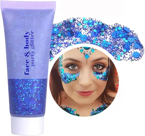 Vista 7 de Gel de purpurina corporal, lentejuelas de gel corporal con purpurina para la cara, sombra de ojos líquida, purpurina gruesa para cara, cabello