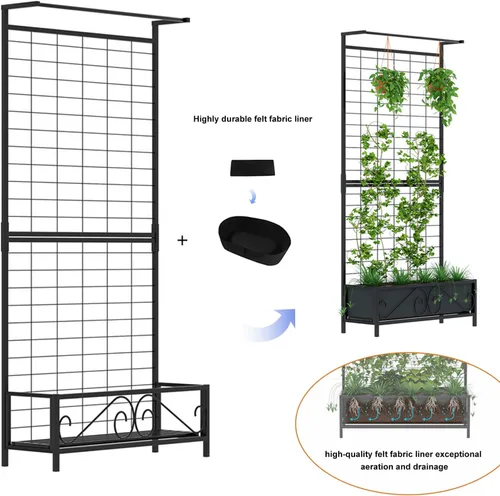Vista 5 de Zhongma Macetero de metal con enrejado elevado con enrejado para plantas trepadoras de vid y flores (12.8 x 35.43 x 74 pulgadas), pantalla