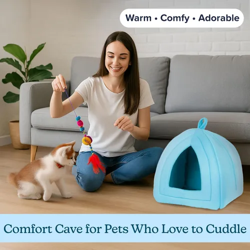Vista 4 de Cama para gatos de tienda de campaña / iglú PAW, azul, Azul